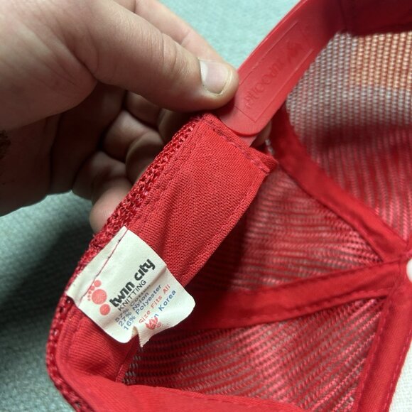Vintage 80s 90s trucker hat mesh cap blank red snapback plain adjustable - Picture 7 of 8